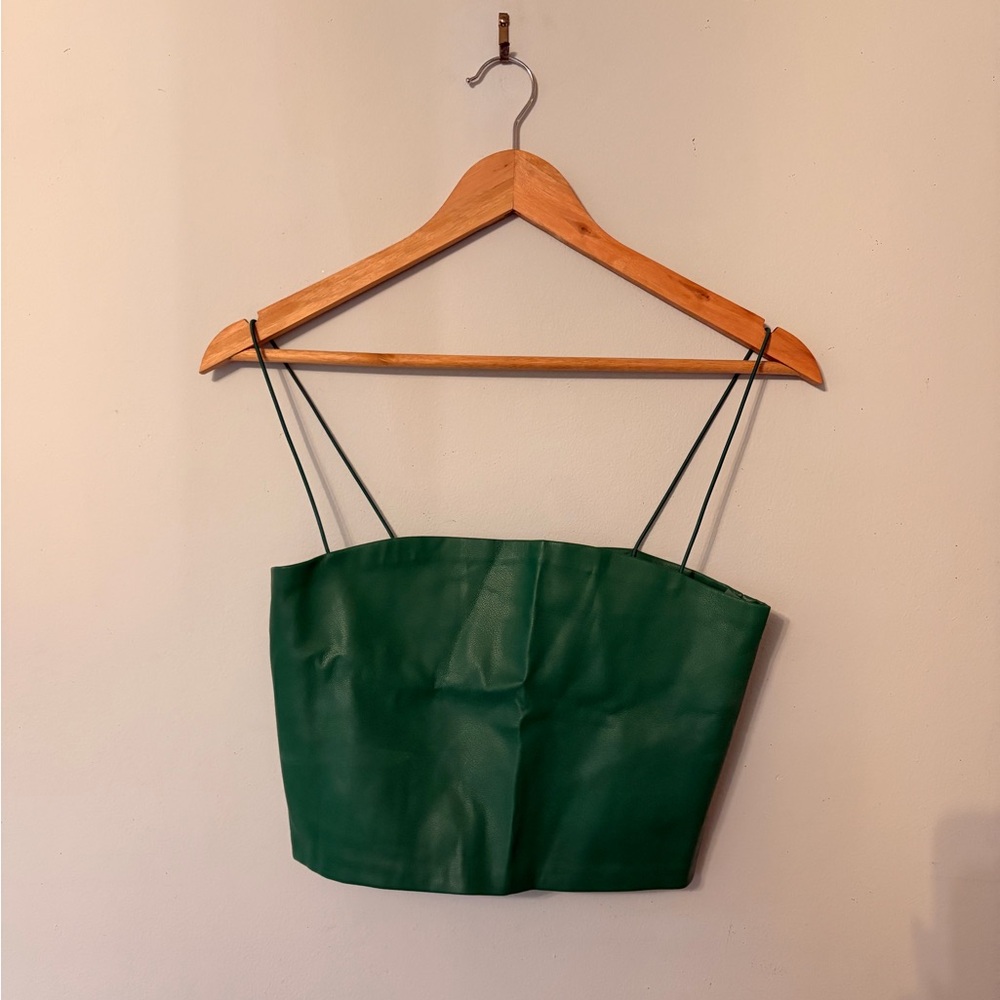 Kelly Green Faux Leather Spaghetti Strap Crop Top